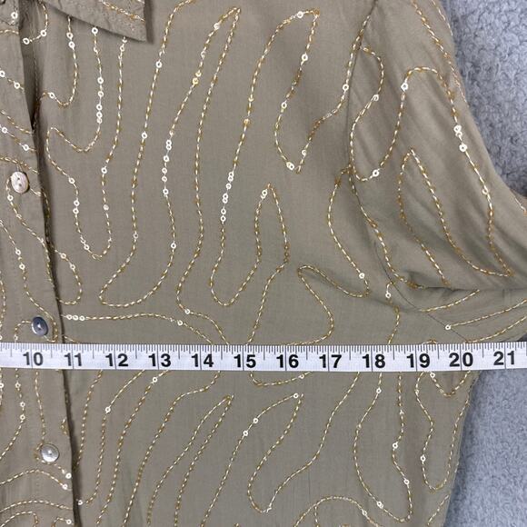 XCVI Seraphina Button Up Blouse Sand Lime Sequins Size S NWT Fall Style Elevated - Picture 6 of 12